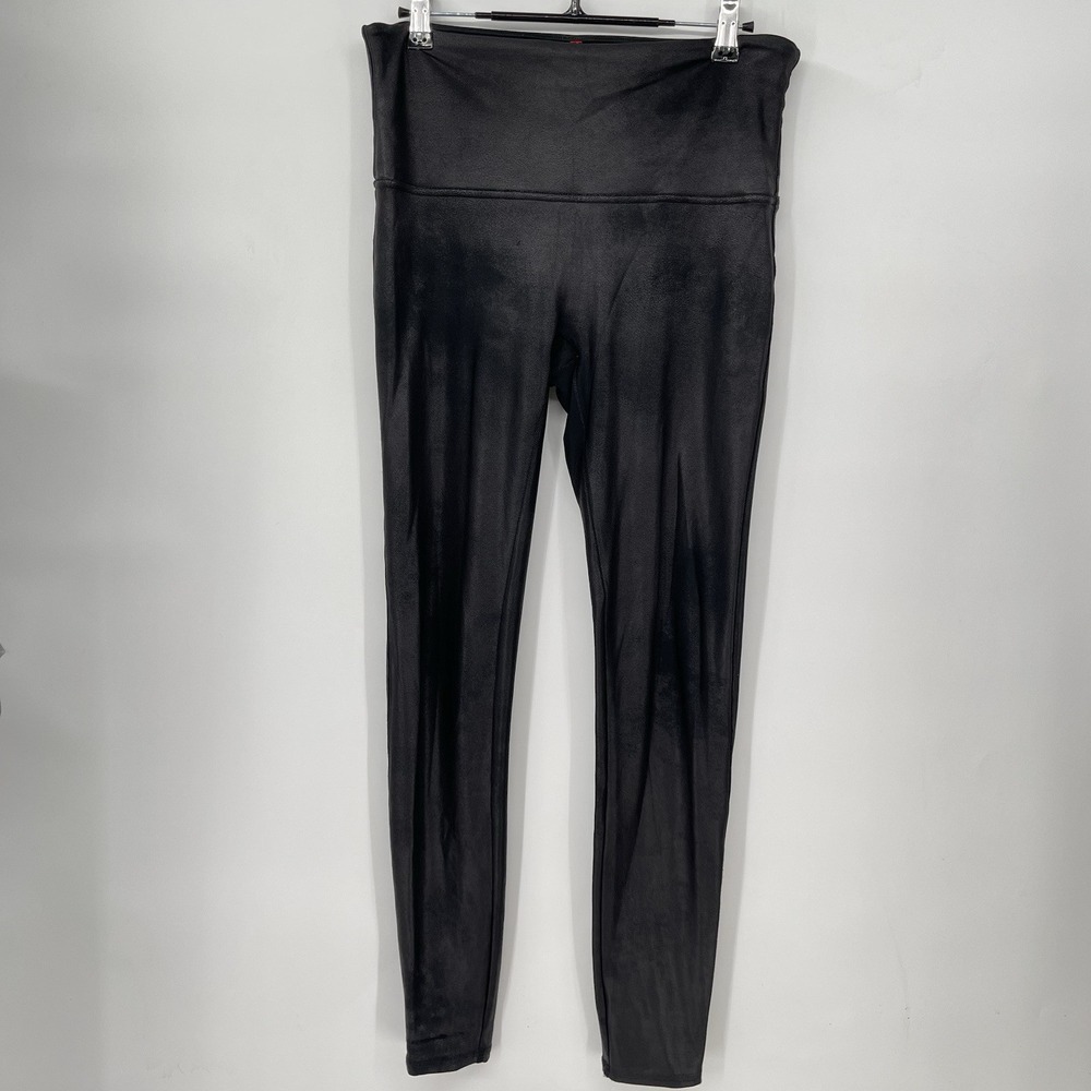 Spanx Large Faux Leather Leggings Women Black High Waisted Crackle Finish 20241R